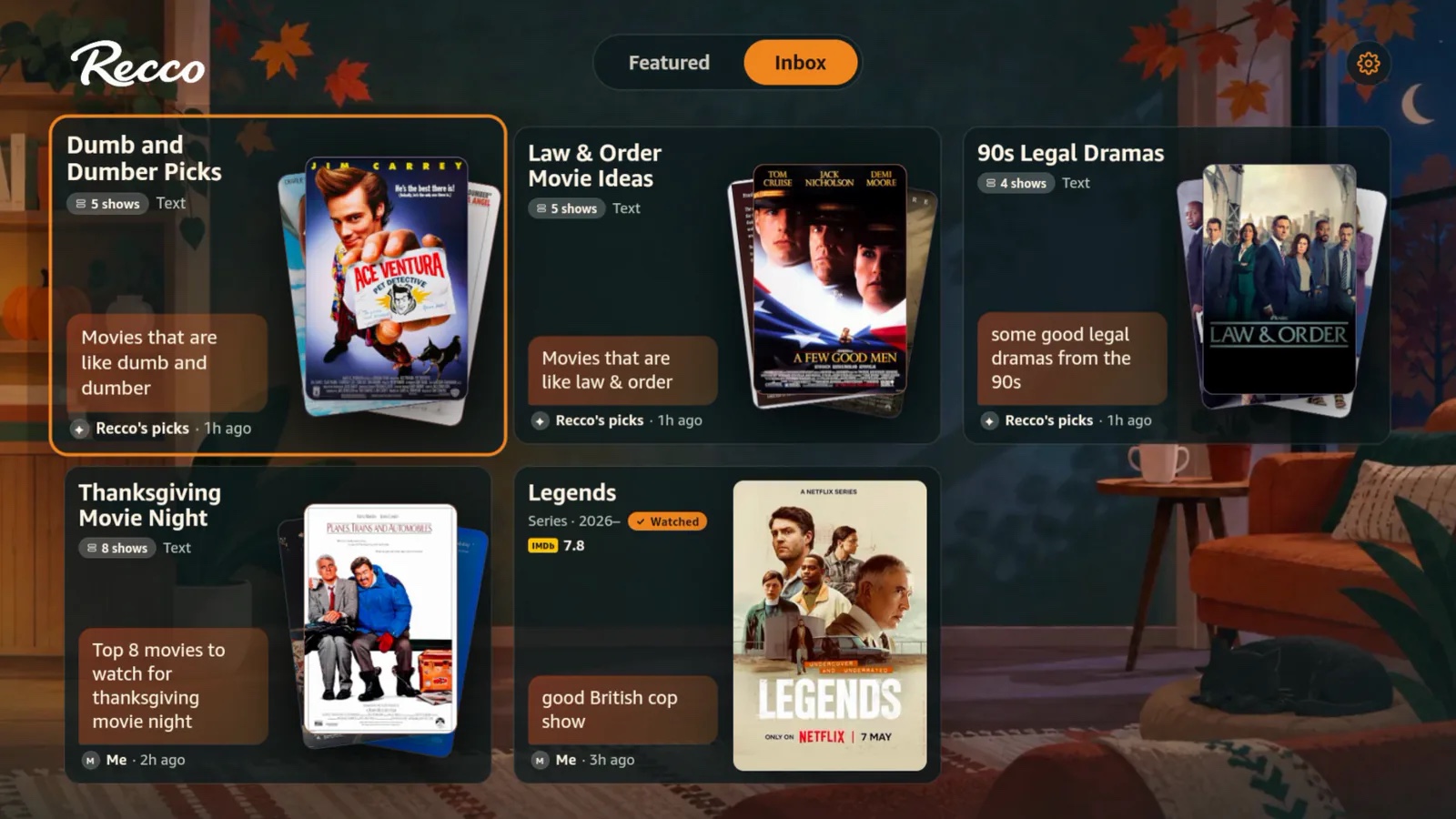 Recco on Fire TV: the inbox of shows, who sent each one, and what they said